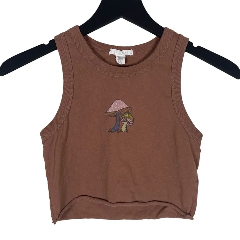 Full Tilt Mushroom Cropped Tank Raw Hem Brown Size XS - Picture 4 of 8
